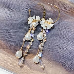 New 925 Silver Needle French long temperament pearl tassel earrings
